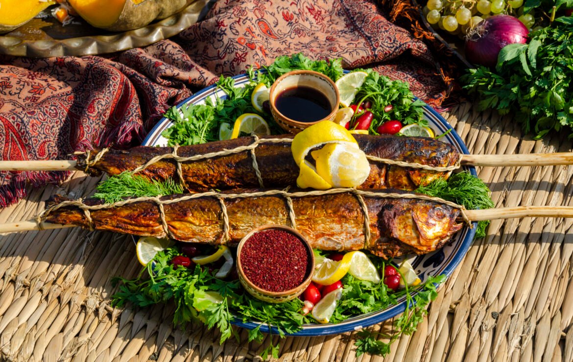 Grilled fish with herbs and sauces Grilled fish with herbs and sauces. High quality photo