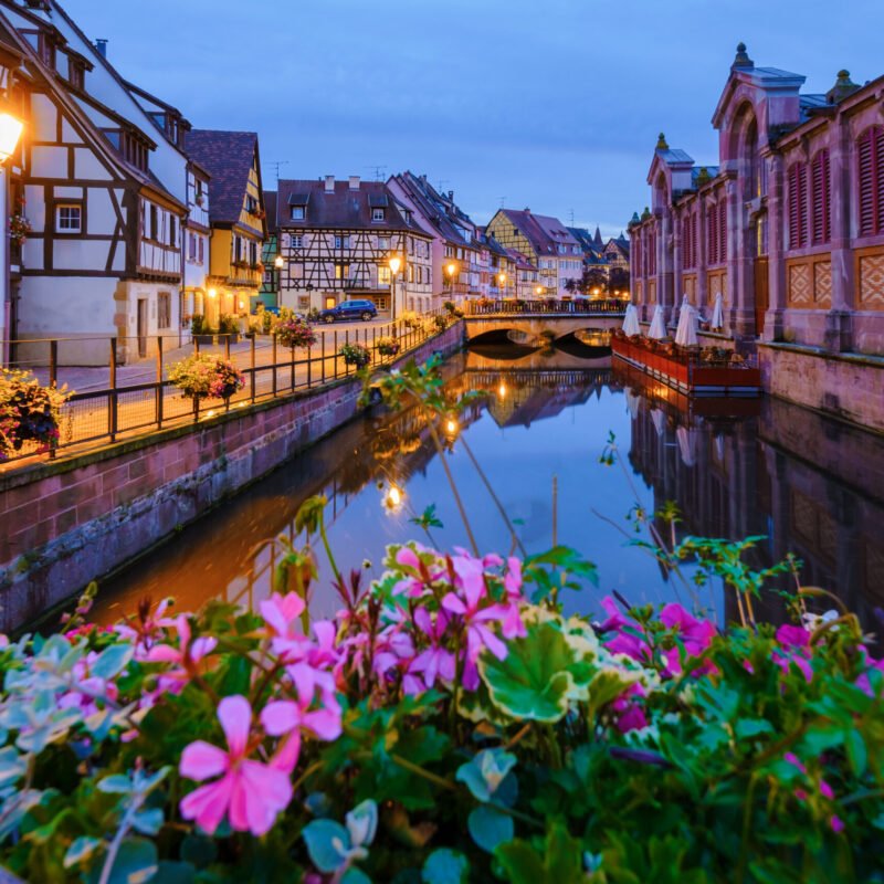 Colmar, Alsace, France. Petite Venice, water canal, and traditional half timbered houses. Colmar is a charming town in Alsace, France. Beautiful view of colorful romantic city Colmar with.
