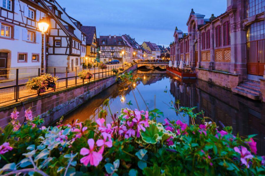 Colmar, Alsace, France. Petite Venice, water canal, and traditional half timbered houses. Colmar is a charming town in Alsace, France. Beautiful view of colorful romantic city Colmar with.