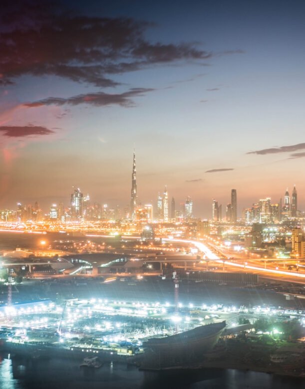 Dubai skyline at sunset