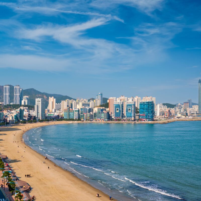 Gwangalli Beach in Busan, South Korea. Aerial view