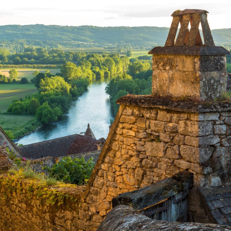 View over Beynac-et-Cazenac & Dordogne River, Beynac, Dordogne, France