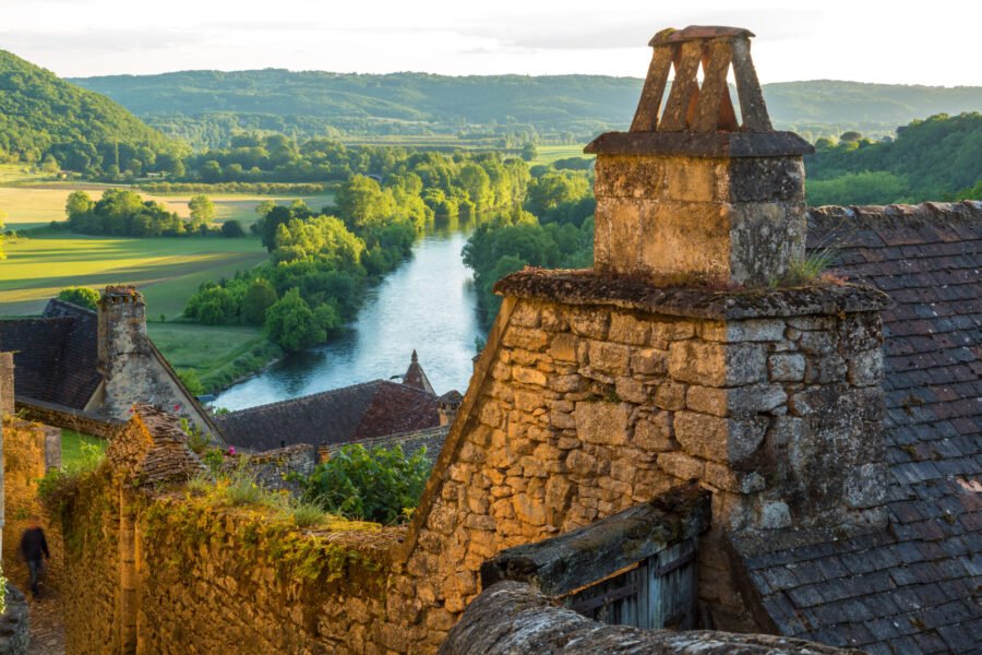 View over Beynac-et-Cazenac & Dordogne River, Beynac, Dordogne, France
