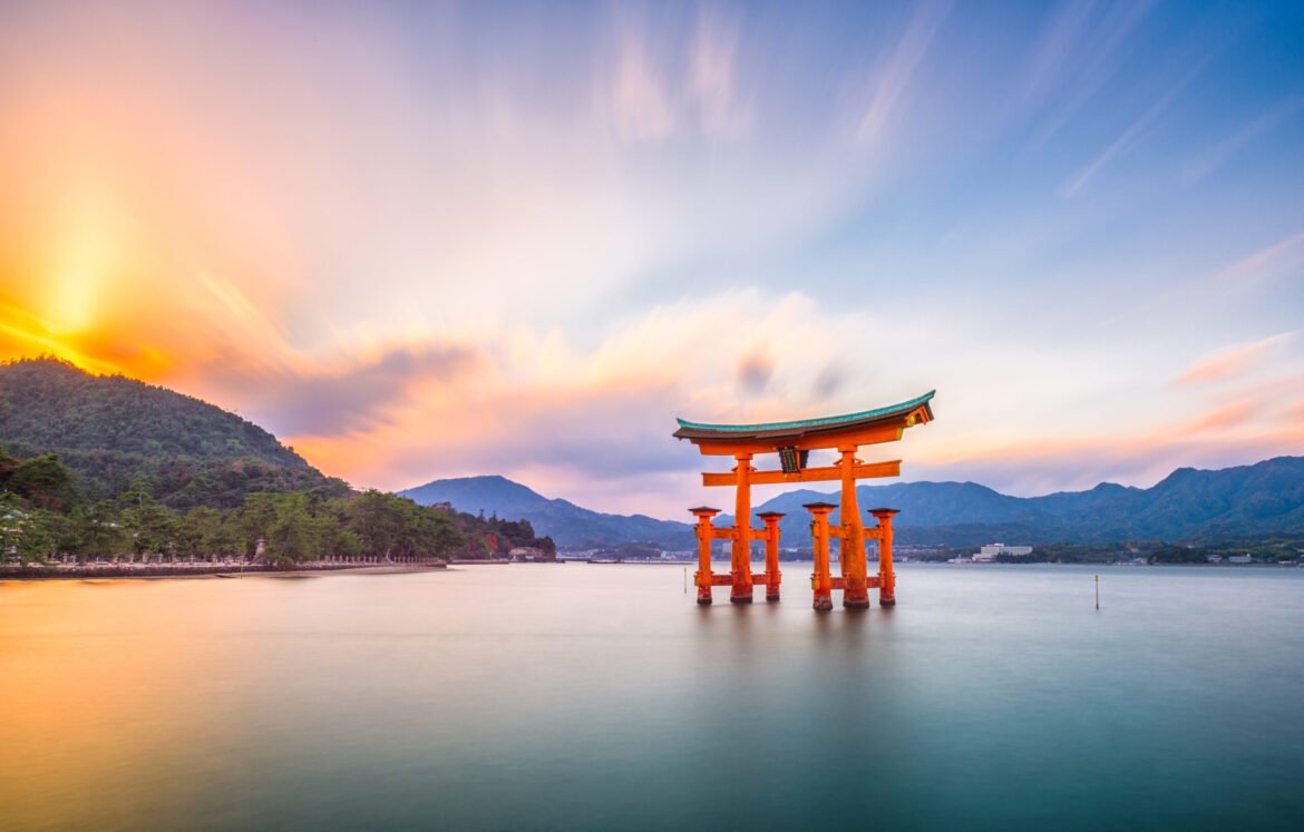 Miyajima, Hiroshima, Japan at Itsukushima Shrine.